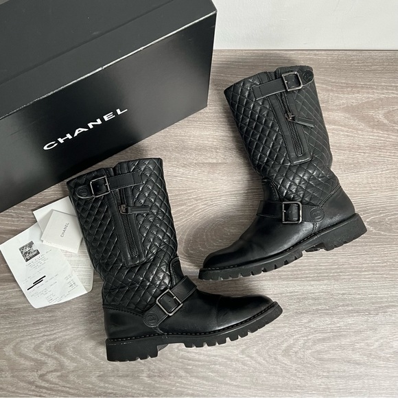 Authentic CHANEL Moto Biker Boots Size 37.5 (with box & receipt) - Picture 2 of 15